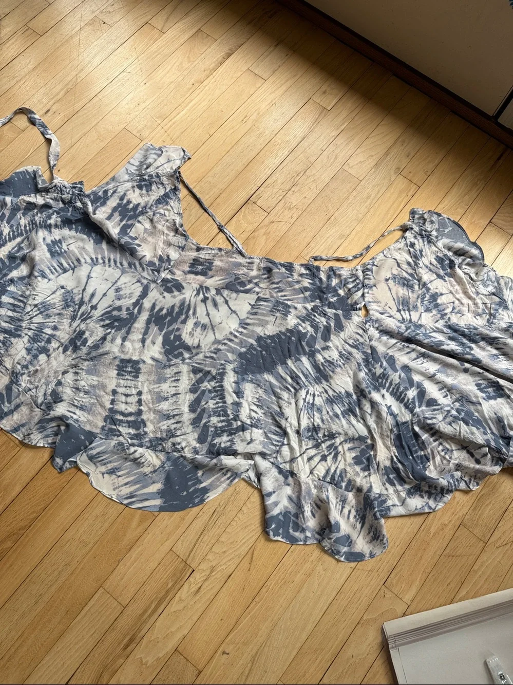 Blue Tie-Dye Ruffled Wrap Camisole Top